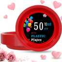 WELLIFE Red Plastic Plates 10 Inch 50 Count Disposable Plate for Party Valentines Day Plates, Large Big Plate for Dinner Party Supplies Birthday Camping BBQ Baby Shower