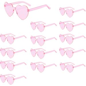 2 x 14 Pairs Pink Heart Sunglasses, Heart Shaped Sunglasses for Women, Candy Color Frameless Love Glasses, Funny Transparent Rimless Glasses for Party
