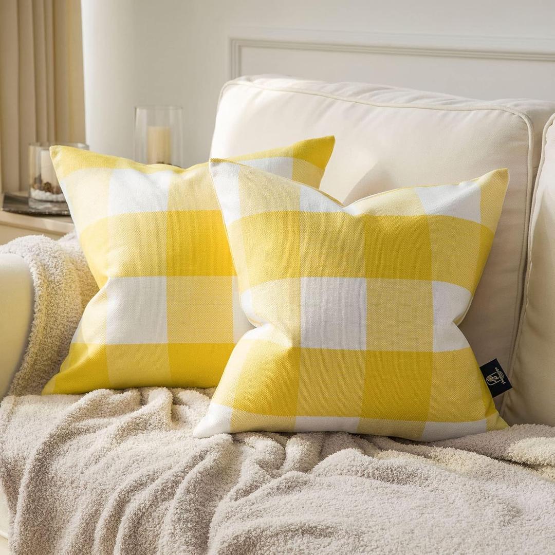 Phantoscope Pack of 2 Gingham Buffalo Check Plaid Throw Decorative Pillow Cover Outdoor Indoor Throw Pillows Farmhouse Square Pillow Cases for Home Decor Yellow,18 x 18 Inches (18" x 18" (Pack of 2))