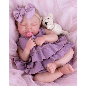Aori Reborn Baby Dolls - 20-Inch Real Life Baby Doll with Poseable Limbs and Feeding Kit, Weighted Newborn Lifelike Baby Doll Gift Set for Seniors, Collectors and Kids 3+ (Purple)