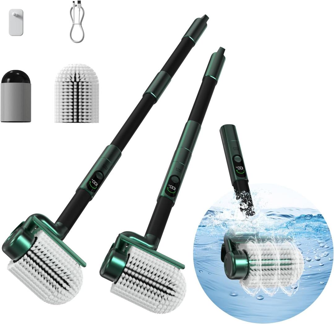 Minthouz Electric Spin Scrubber - 74W High Power, Dual Speed Rotation (350-450 RPM), Extendable 42-Inch Pole, Digital Battery Display, Multi-Purpose Brushes for Home & Outdoor Use
