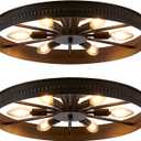 18.8" Ceiling Light Fixture, 6 Light Flush Mount Ceiling Light, Black Lighting fixtures Ceiling Chandelier, Rustic Round Metal Close to Ceiling Lamp for Kitchen Bedroom Dining Room, 2 Pack