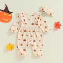Halloween Baby Girl Outfit Infant Fall Clothes Long Sleeve Bubble Romper Pumpkin Bodysuit Jumpsuit with Headband (Newborn)