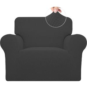 Easy-Going Stretch Chair Sofa Slipcover 1-Piece Couch Sofa Cover Furniture Protector Soft with Elastic Bottom for Kids, Pet. Spandex Jacquard Fabric Small Checks (Chair, Dark Gray)