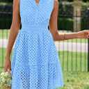 PRETTYGARDEN Women's Summer Dresses 2026 Sleeveless V Neck Eyelet Hollow Out Swing A Line Beach Vacation Sun Dress (Blue, M)