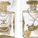 2 Pieces Vintage Perfume Bottle Wall Art Gold Canvas Pictures Wall Decor Modern Luxury Fashion Posters Print Glam Artwork Picture for Bedroom Make up Room Home Decor 12"x16"(30x40cm)