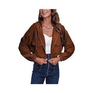 Gihuo Women's Fashion Cropped Shacket Button Down Corduroy Shacket Jackets Casual Plaid Long Sleeve Crop Jackets Tops, XL