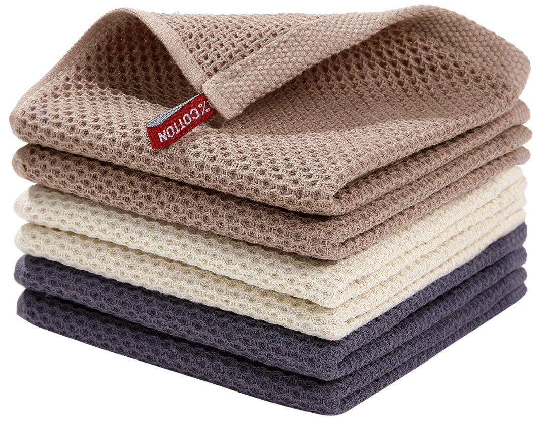 Homaxy 100% Cotton Waffle Weave Kitchen Dish Cloths 6-Pack, Mixed Color | 12 x 12 Inches, Ultra Soft Absorbent Dish Towels, Quick Drying Dish Rags with Hanging Loop