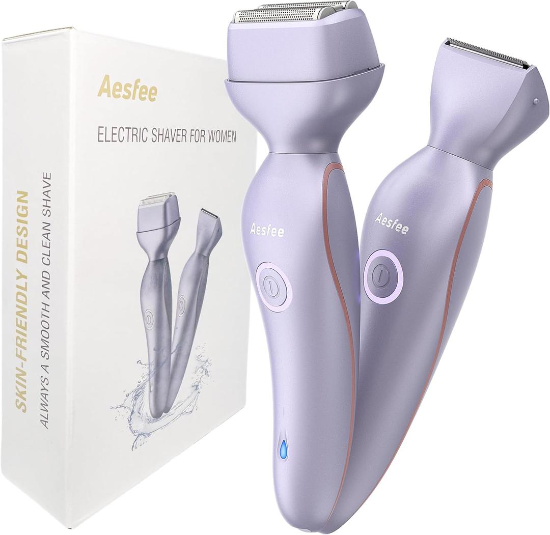Bikini Trimmer Shavers for Women Face Full Body, 2-in-1 Electric Razor for Womens Legs Arms Underarm Pubic Hair, Dual Head Lady Trimmers Smooth and Close, IPX7 Waterproof Wet/Dry, USB-C Rechargeable