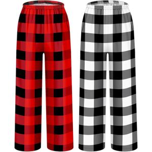 HONGTEYA Girls Christmas Pants with Pockets Soft Long Loose Kids Plaid Bottom Indoor Outdoor Xmas Holiday 8-14 Years (US, Age, 13 Years, 14 Years, White+Red)