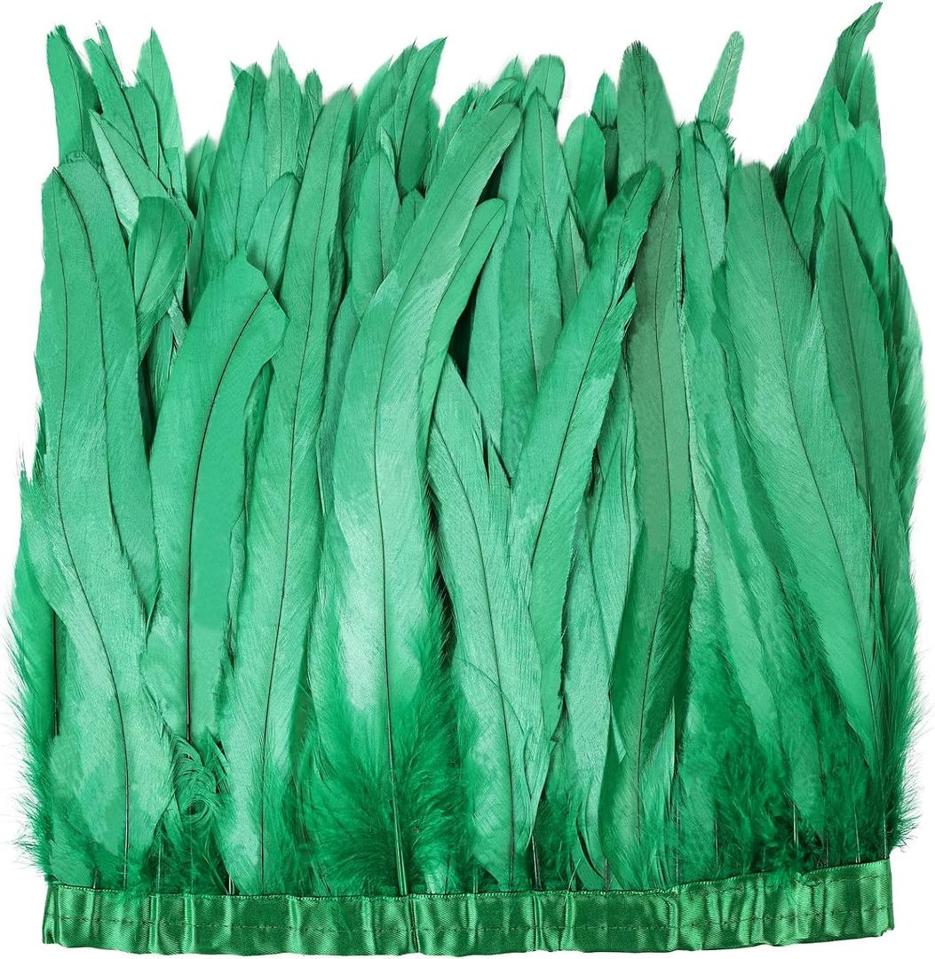 Green Rooster Fringe Trim 2.15Yard 8-10inch for Feather Shawl Cape,DIY Sewing Craft Clothing Wedding Decoration
