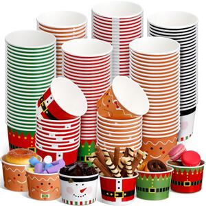 Zhehao 60 Pcs 9 oz Christmas Ice Cream Bowls and Paper Cups - Disposable Soup and Snack Cups for Picnic Party Decorations, Fruit, Hot or Cold Food - Christmas Party Supplies, 6 Styles