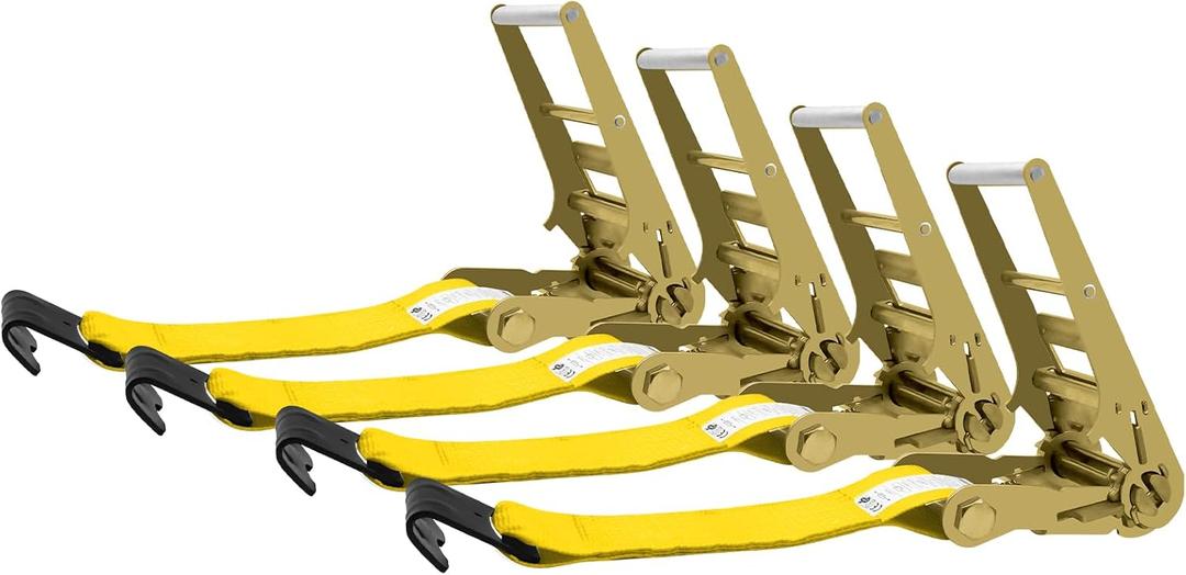 SALUINOKI 5 Pack 4 inch Ratchet Flat Hook Heavy Duty Yellow x12 inch(No Strap), Compatible with 4 inch Winch Straps for Flatbed Trailer