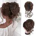 Foaoit Messy Bun Hair Piece Claw Clip Bun Hair Accessories for Women Messy Wavy Curly Hair Bun Extensions Short Tousled Updo Synthetic Hair Bun Ponytail Extension(Medium chestnut Brown) (#8)