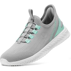STQ Walking Shoes Women Orthopedic Slip On Breathable Mesh Sneakers Lightweight Arch Support Non Slip Maternity Nurse Ladies Tennis Plantar Fasciitis, Light Grey Teal, Size: 6