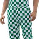 Odefou Checkered Pants Mens Overalls Bib Coveralls Cute Stretch Jeans Jumpsuit (Large)