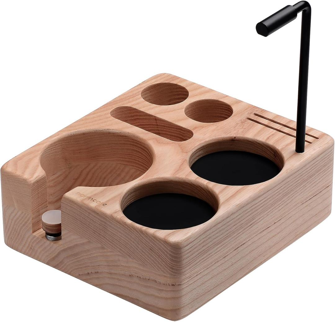 Normcore Compact Tamping Station, Wood Espresso Accessory Tool Organizer, Wooden Coffee Tamper Holder Station For 58mm Espresso Machine, Genuine American White Ashwood