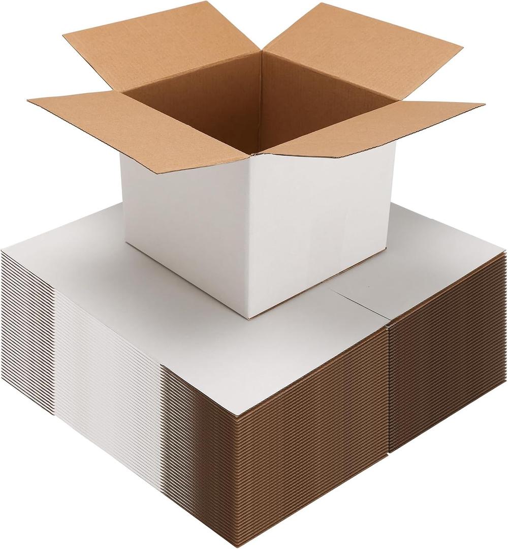 EXYGLO 40 Pack 7x7x6 Shipping Boxes for Small Business, White Corrugated Cardboard Small Box for Packaging, Moving, Mailing, and Storing