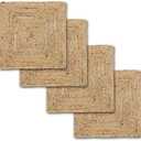 Jute Hand Braided Placemats Set of 4 | 14 Inches Artistic Square Tablemats for Kitchen Dining Table Top Sustainable Rug Mats & Dinner Table Plate Pads Mates (Beige (Square))