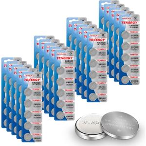 Tenergy 3V CR2025 Batteries, Lithium Button Coin Cell 2025 Battery, for Key FOBs & Other Devices, 100 Count