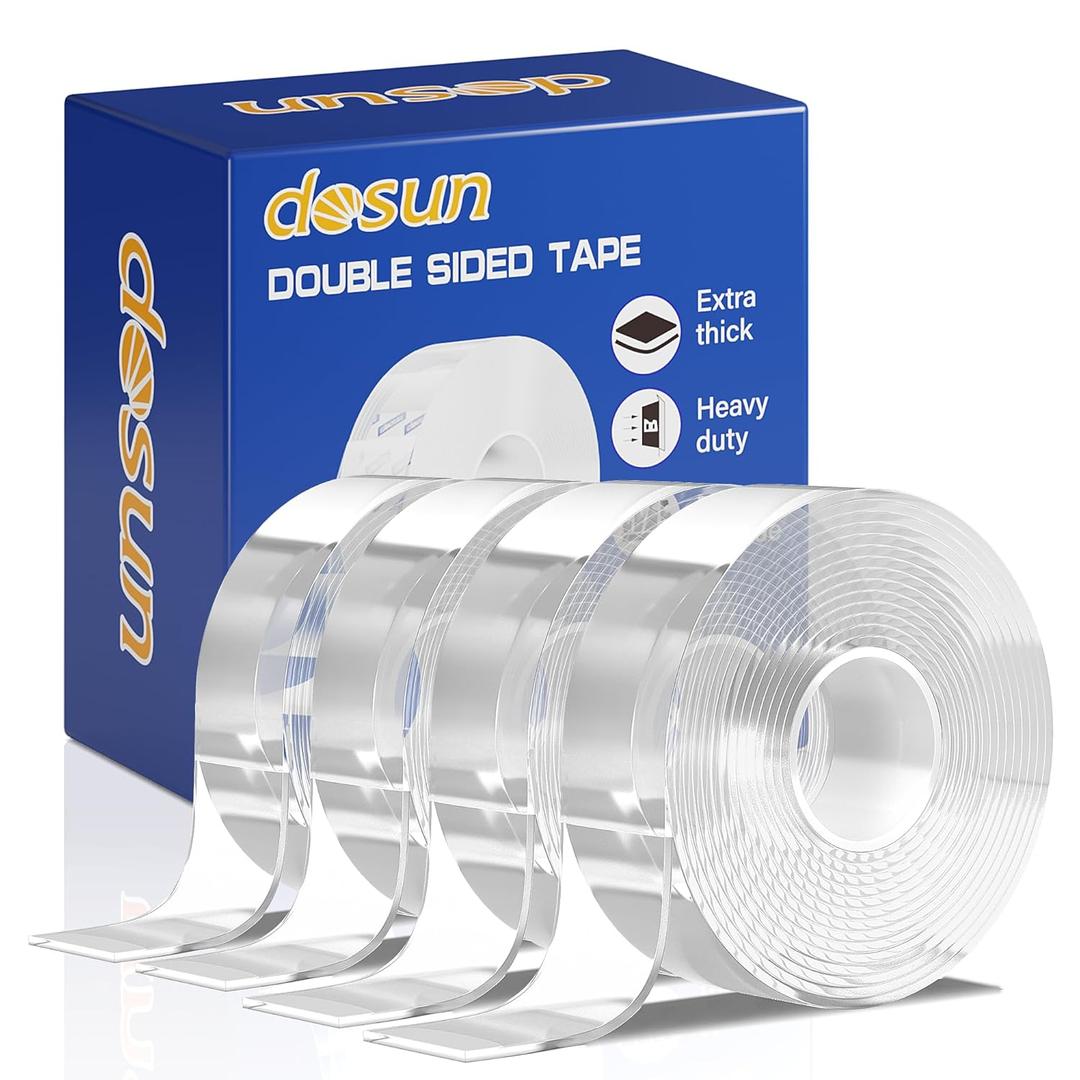 Dosun Double Sided Tape Heavy Duty(4 Rolls, Total 40 FT), Sided Nano Tape, Strong Double Sided Tape for Walls, Used for Carpet, Poster, Picture Hanging, Outdoor Multifunctional Mounting Tape