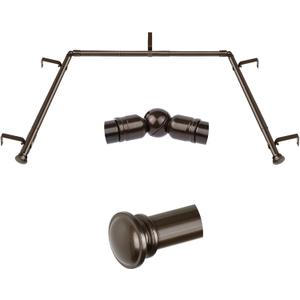 TONIAL Bay Window Curtain Rods, 32 to 86 Inch Center Rod for window, 20 to 82 Inch Side Rods for windows 3/4 Inch Decorative Drapery Rods with Small Cap Finial, Bronze