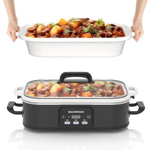 4 Quart Casserole Programmable Slow Cooker with Ceramic Baking Dish - Perfect Kitchen Small Appliance for Family Dinners, Oven Safe and Durable Bakeware for Lasagna, Roasts