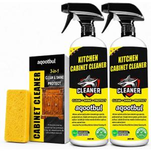 Kitchen Cabinet Cleaner, Wood Cabinet Degreaser & Furniture Cleaner, 2 Pack | 2-pack kitchen cabinet cleaner set with cleaning sponge for wood, painted and white cabinets; helps clean grease and grime.