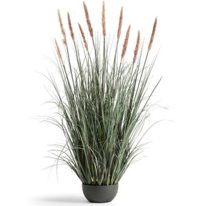4ft Onion Grass, Artificial Plant and Greenery, Fake Floor Plants Indoor Outdoor, 48in Faux Horsetail Reed Grass with 10 Pink Flower Crowns, Potted, House Decorative