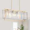 Majhoiw 33" Modern Chandeliers for Dining Room, Luxury Rectangle Gold Crystal 4-Light Kitchen Island Lighting Over Table, Linear Hanging Pendant Light Fixture for Living Room Entryway Foyer Hallway