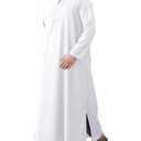 LVCBL Thobe for Men White Long Sleeve Kaftan for Men V Neck Muslim Kaftan,White,XL