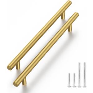 Haliwu 5 Pack Cabinet Handles Brass Gold Cabinet Pulls 5 Inch Hole Center Drawer Pulls Modern Bar Dresser Handles for Bathroom Kitchen Bedroom