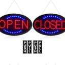 Kanayu 3 Pcs Closed Open LED Neon Sign and Push Pull Stickers Sign Set 23 x 14 Inch Open Closed Electronic Advertisement Display 5 x 2 Inch Vinyl Push Pull Vertical Decal Self Adhesive for Shop Bar