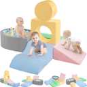 Climbing Toys for 1 Year Old, Foam Baby Climbing Blocks with Ball Pit for Toddlers, 6-Piece Soft Play Set, Indoor Climb Crawl Activity Play, Birthday (Balls not Included) (Green\yellow)