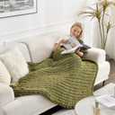 Maetoow Tighter Version Chenille Chunky Knit Blanket Throw 5060 Inch, Handmade Warm & Cozy Blanket Couch, Bed, Home Decor, Soft Fleece Blanket, Boho Thick Blankets and Giant Yarn Throws Olive Green