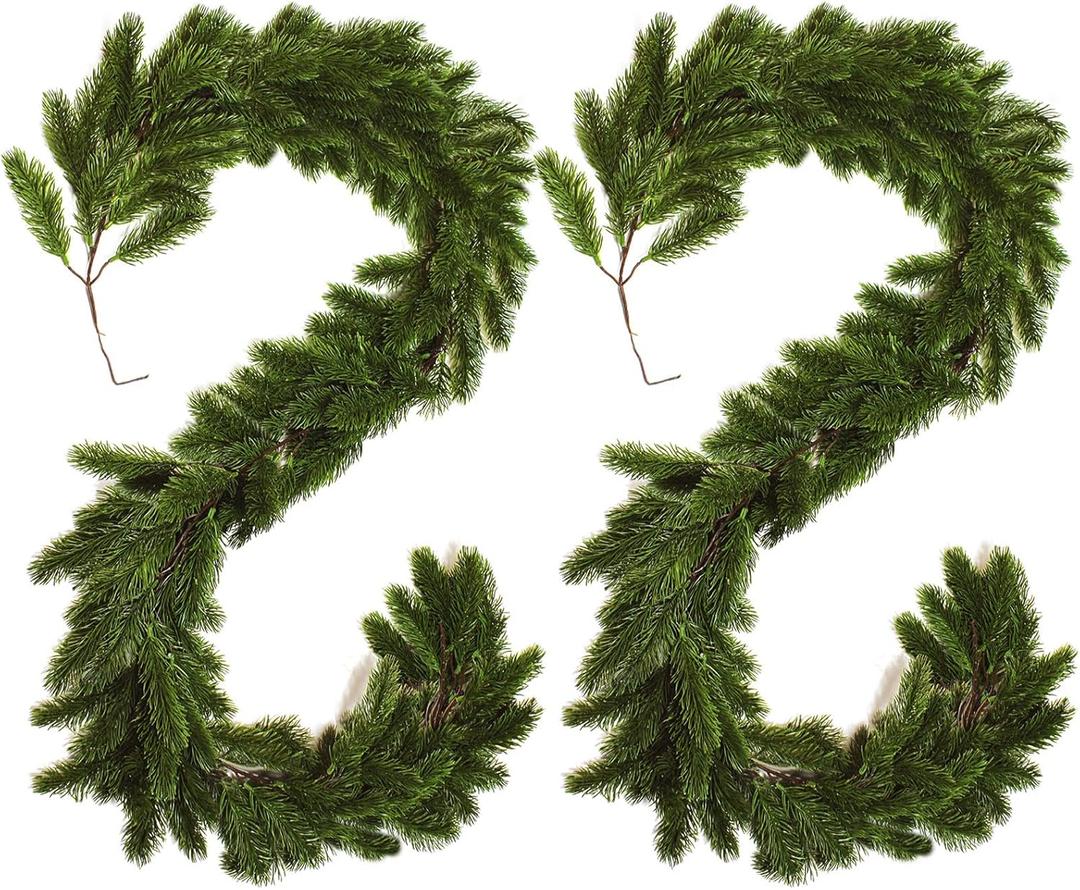 2 Packs 6.56 FT Artificial Norfolk Pine Garlands Realistic Detachable Pine Tree Greenery Christmas Garland Vine for Indoor Outdoor Fireplace Table Christmas Decorations