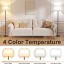 Modern Floor Lamp with Adjustable Brightness, Remote Control, Black, LED Bulbs, White Shade, Foot Switch, Easy Assembly