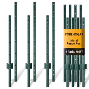 FOREHOGAR Metal Fence Post Green Splicing 6 feet, Pack of 8, T Posts for Fences Wire Mesh, No Dig Steel Stakes Fencing for Garden Yard Farm Outdoor Light Duty