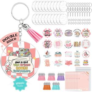 140 PCS Acrylic Keychain Blank Set, Book Double-Sided UV DTF Stickers Acrylic Keychain Making Kits for Vinyl DIY Craft Project Employee Appreciation Gifts