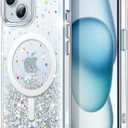 JETech Glitter Case for iPhone 15 6.1-Inch Compatible with MagSafe, Clear Cute Bling Sparkle for Women and Girls, Shiny Shockproof Magnetic Sparkly Phone Cover (Clear)