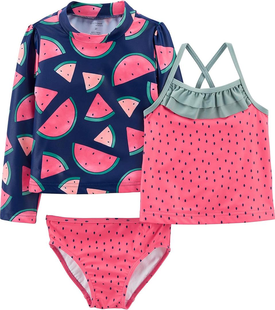 Simple Joys by Carter's Girls' 3-Piece Assorted Rashguard Sets (Watermelon) 3T