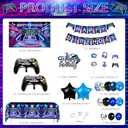 Video Game Boy Birthday Party Decorations with Happy Birthday Backdrop Banner, Gaming Tablecloth, Blue Balloon Arch Kit, Cake Toppers