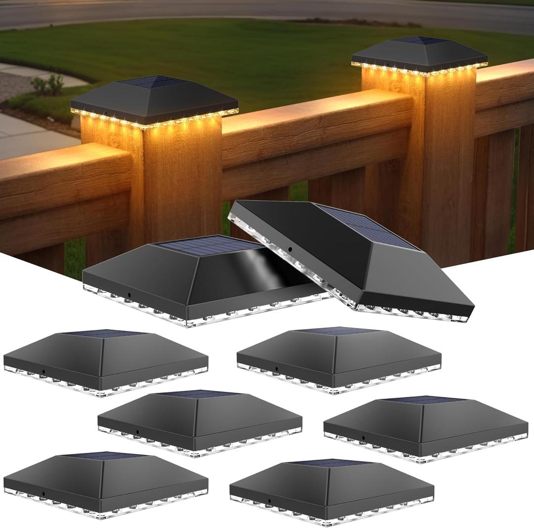 VOLISUN 4x4 Solar Fence - Post Lights Outdoor Waterproof 8pack, Deck Cap Light for 4x4 Wooden/4x4 Vinyl,Black Solar Fence Post Cap Light for Garden/Patio/Porch