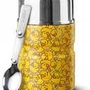 Earth&ME 17 OZ Soup Thermo for Hot & Cold Food for Kids, Vacuum Insulated Steel Lunch Container, Kids Wide Mouth Bento Thermal Food Jar, Warm Food Lunchbox Thermo Bowls with Spoon (Yellow Ducks)