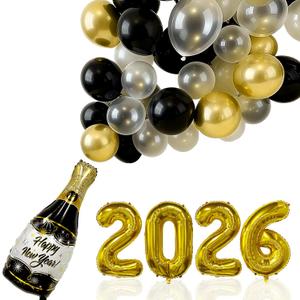 2026 New Year Eve's Party Supplies Balloons Include Golden Larger 32 inch 2026 Balloons, Black Gold and White Balloons, Champagne Bottle for 2026 Happy New Year Eve Party Celebration Decoration