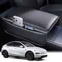 Wigoo Center Console Lid Cover for Tesla Model Y Juniper 2025-2026 & Model 3 Highland 2024-2026 (Standard, Premium & Performance), [Soft Support] Nappa Leather Armrest Protector Cover, Black