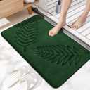 Memory Foam Bathroom Rugs, Ultra Soft and Absorbent Leaf Bath Mat, Cozy Flannel Velvet Washable Bathroom Mat 24" x 16" Green