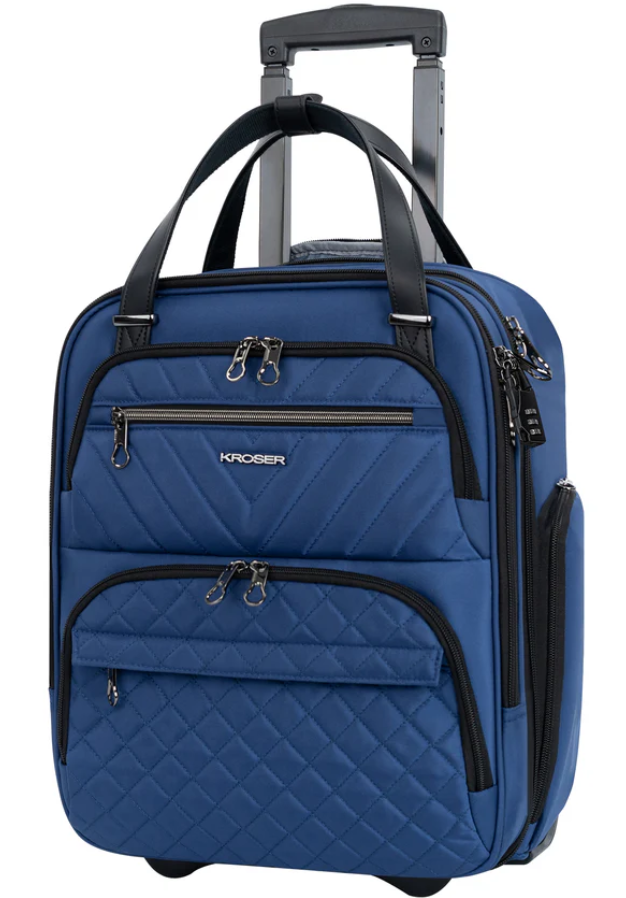 KROSER Carry On Underseat Multi-functional, 16-inch Underseater Lightweight Overnight Suitcase for Men Women, dark blue