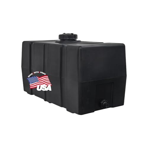 RomoTech 82123915 50 Gallon Water Tank - Horizontal Square, Poly Tank for Non-Flammable Liquids, UV-Resistant Storage with Molded Gallon/Liter Marks, 3/4" NPT Outlet, Made in USA, Black