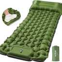 POWERLIX Camping Sleeping Pad with Built in Pillow, Ultralight Camping Mattress Airpad for Outdoor Backpacking Hiking Travelling, Compact Self Inflating Camping Mat, Foot Pump to Inflate (Single, Green)